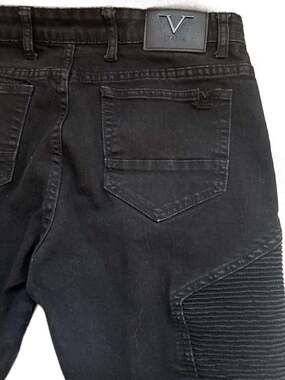 V1969 Italia Black Moto Biker Denim Jean Shorts Size 32